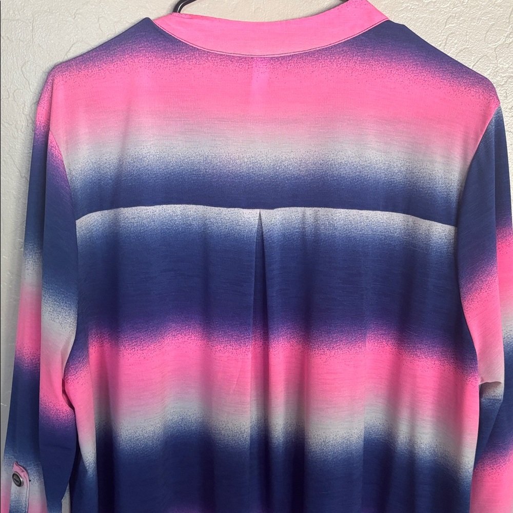 Dear Scarlett Striped V-Notch Tunic Top - Pink, Navy & White - Picture 4 of 7
